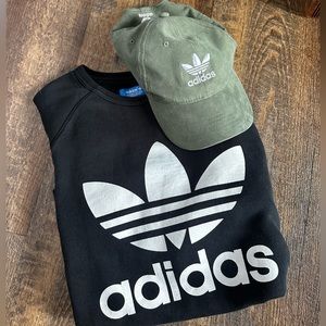 Adidas Men’s Sz Medium Bundle Sweatshirt and Green Suede Hat